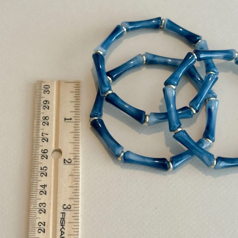 Free People Blue Resin Bamboo Link Bracelet with Gold Accents